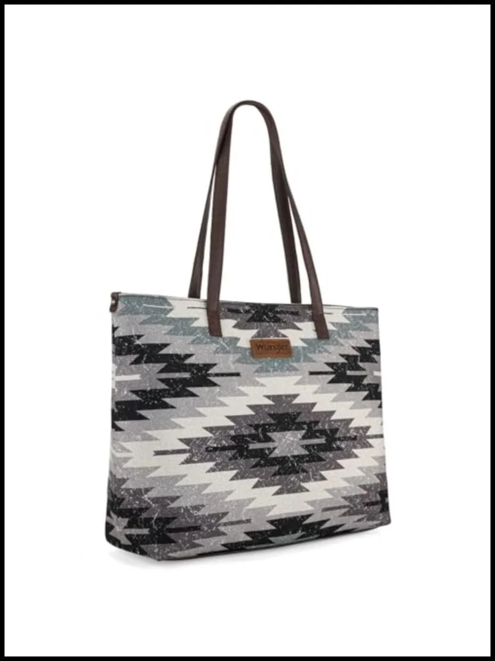 Canvas Tote Bag with Leather Handles, Aztec Print, Large Capacity for Work &